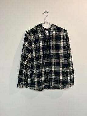Men's Black & White Plaid Lightweight Hoodie Jacket